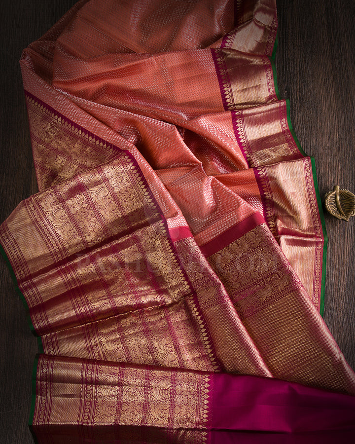 Peach And Maroon Kanjivaram Silk Saree - D569(B)