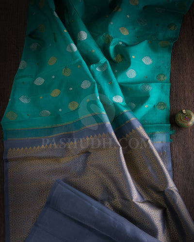 Sea Green and Grey Borderless Traditional Kanjivaram Silk Saree - SVJ26