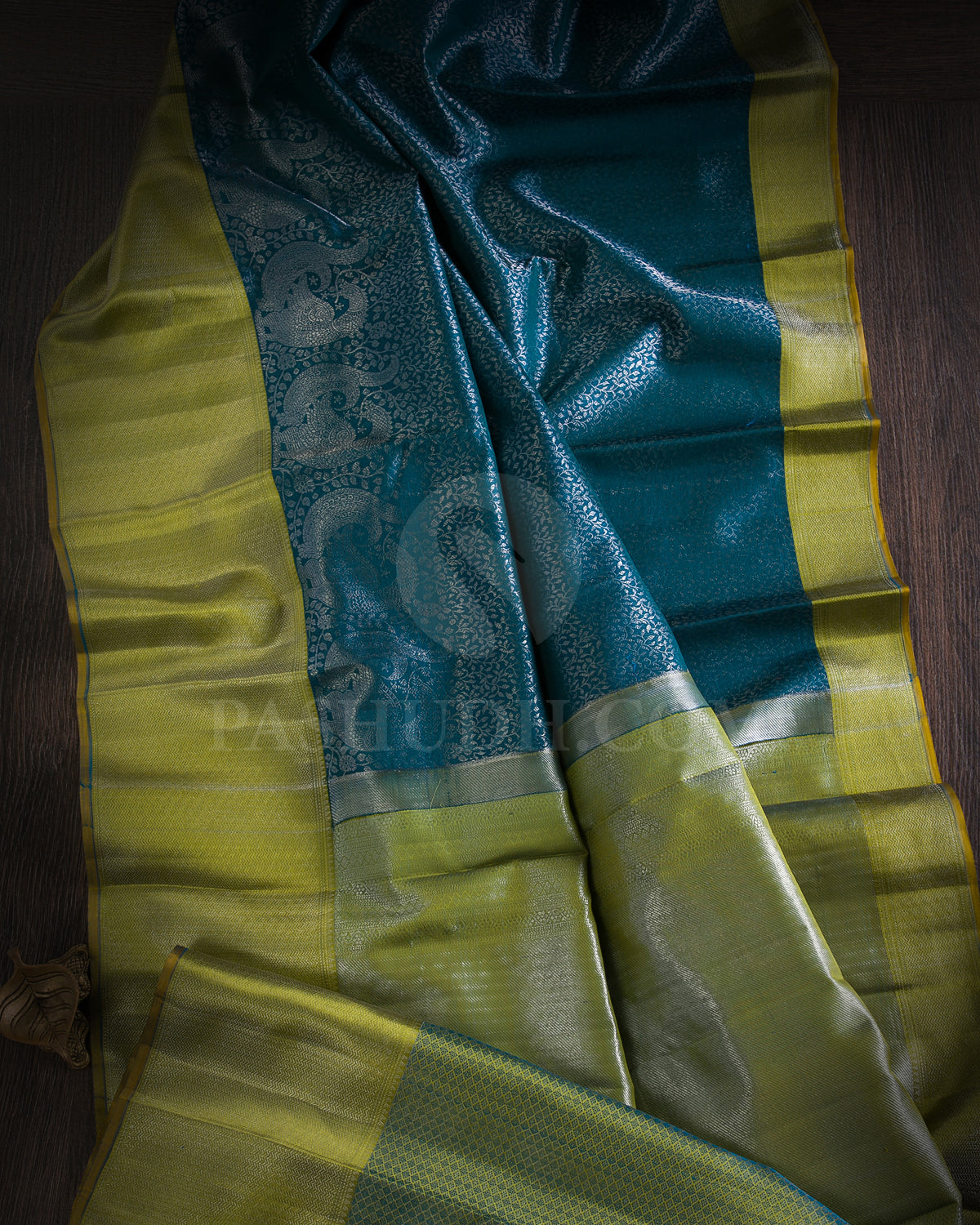 Teal and Light Green Kanjivaram Silk Saree - D528(C)