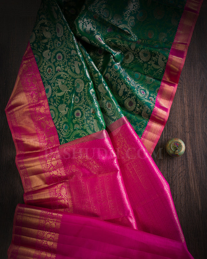 Jade Green and Rani Pink Kanjivaram Silk Saree - S1253(A)