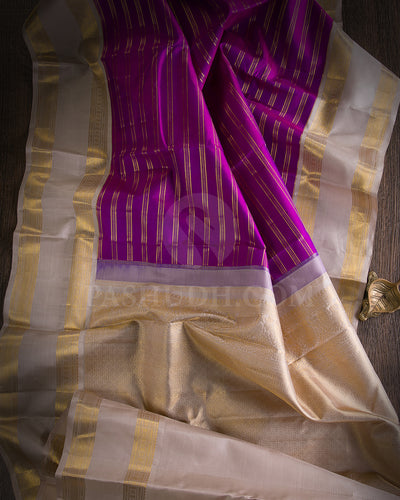 Violet And Cream Traditional Kanjivaram Silk Saree - SVJ27