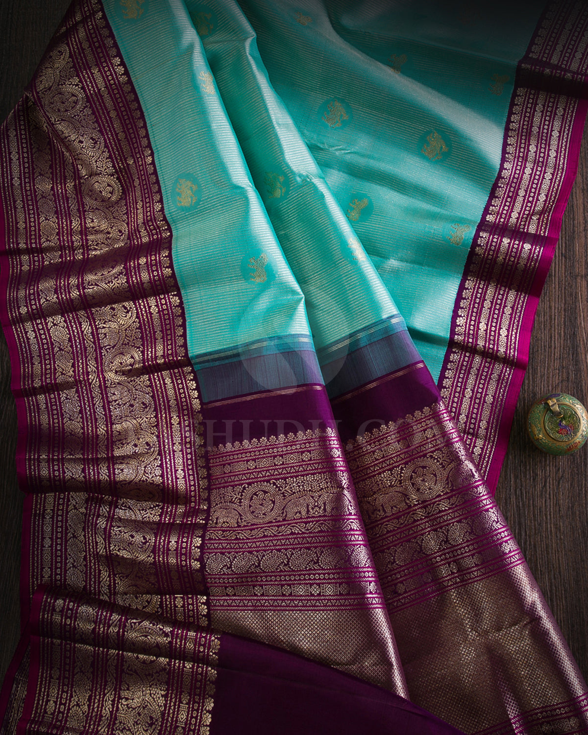 Turquoise And Purple Kanjivaram Silk Saree - S1260(A)