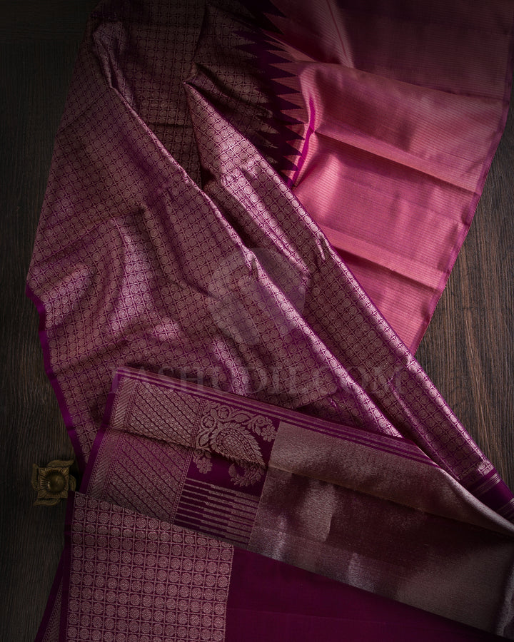 Old Rose And Purple Raising Border Kanjivaram Silk Saree - S1231(A)