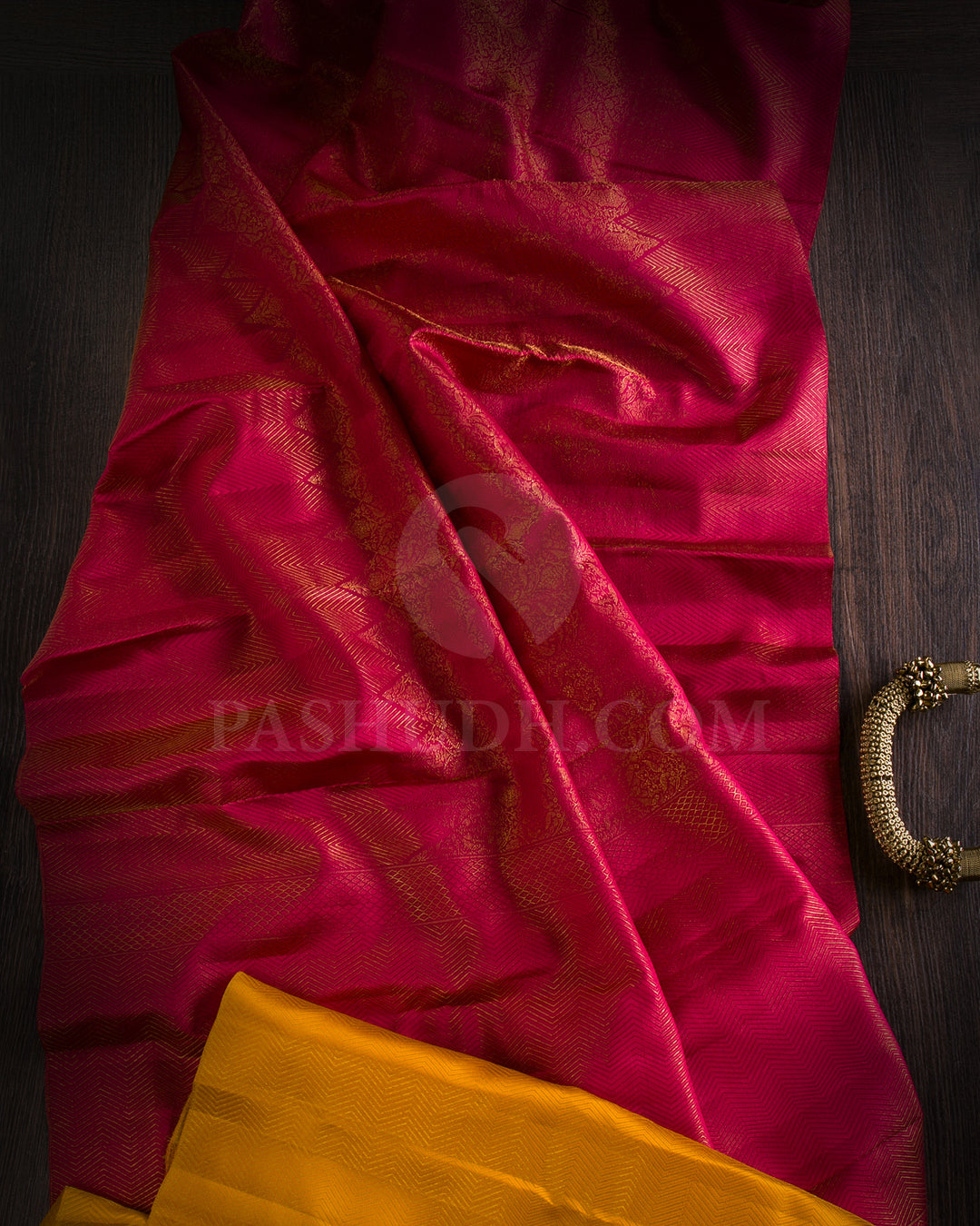 Rani Pink And Yellow Kanjivaram Silk Saree - D539(C)