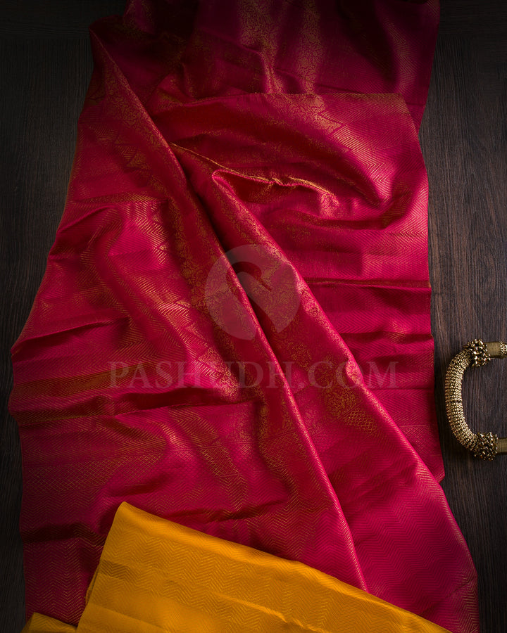 Rani Pink And Yellow Kanjivaram Silk Saree - D539(C)