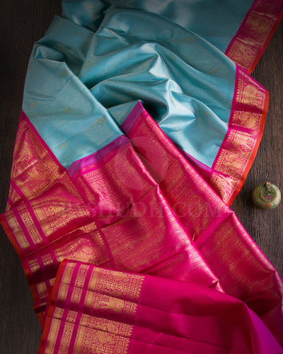 Sky Blue and Rani Pink Kanjivaram Silk Saree - S1265(A)