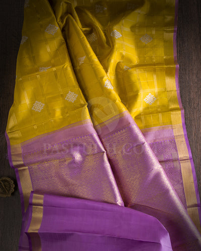 Tuscany Yellow And Lavender Traditional Kanjivaram Silk Saree 