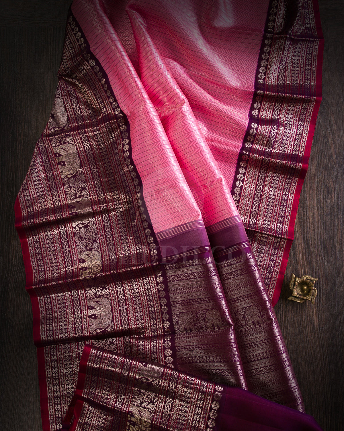 Rose Pink And Arakku Kanjivaram Silk Saree - S1237(A)