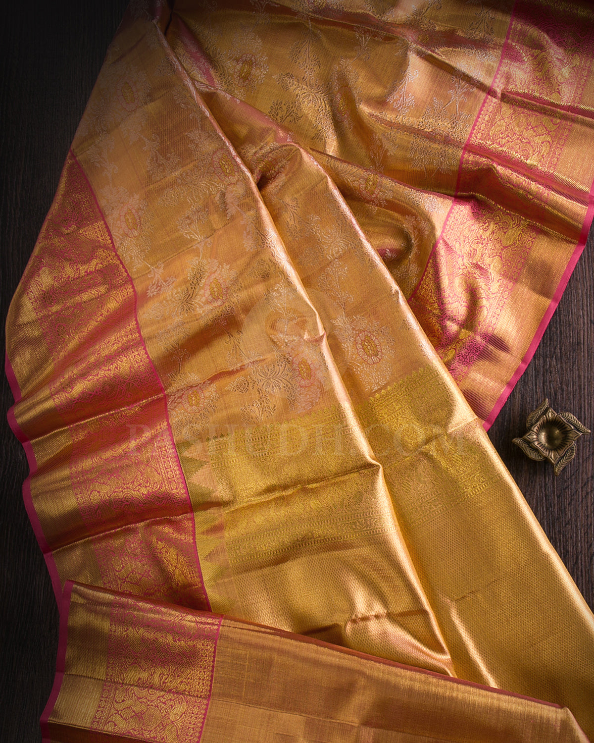 Gold And Watermelon Pink Organza Kanjivaram Silk Saree - S1169(B)