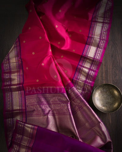 Raspberry Pink And Violet Kanjivaram silk Saree - S1094(C)