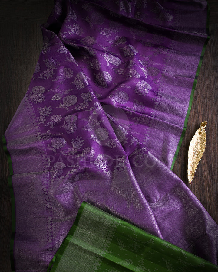 Deep Lavender And Green Kanjivaram Silk Saree - D573(A)