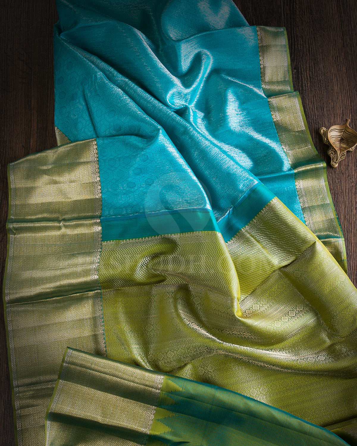 Turquoise Blue And Olive Green Kanjivaram Silk Saree - D527(C)