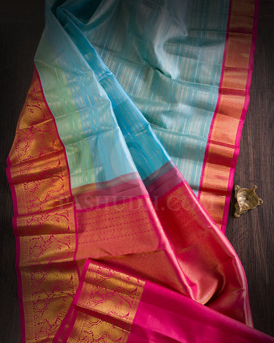 Sky Blue, Pista Green And Punch Pink Kanjivaram Silk Saree - S1222(C)