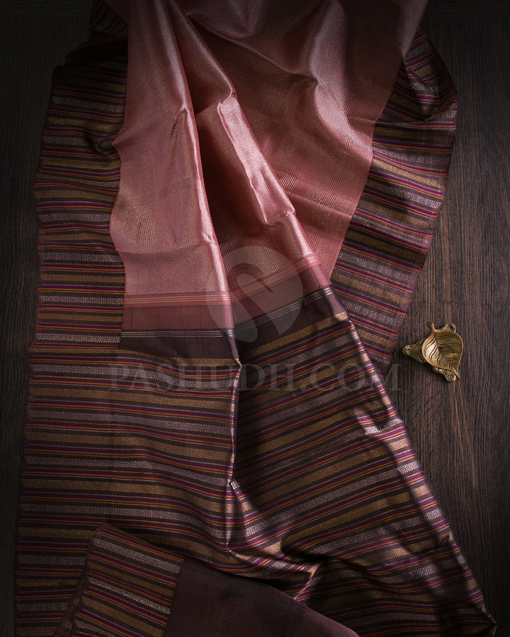 Old Rose And Light Brown Kanjivaram Silk Saree - S1114(B)