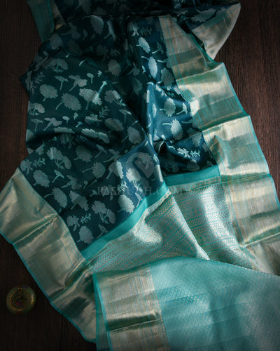 Teal and Ananda Blue Kanjivaram Silk Saree - D455
