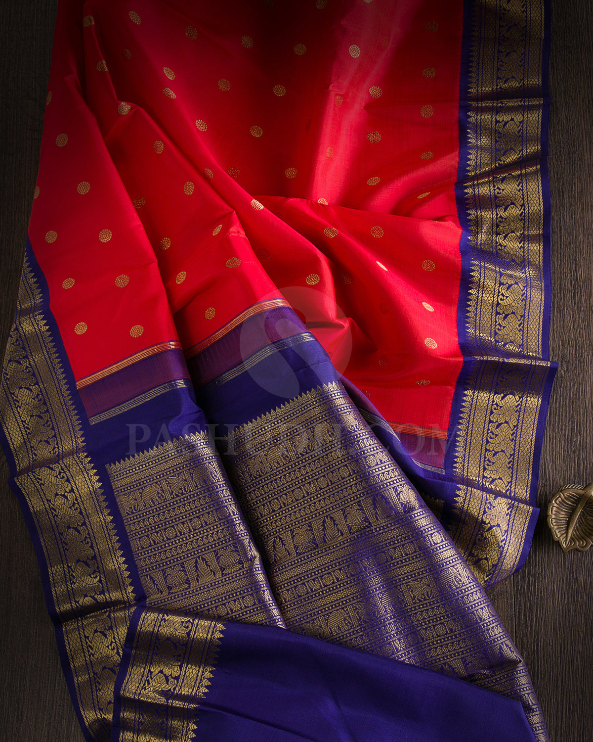 Bright Red And Royal Blue Traditional Kanjivaram Silk Saree - K2