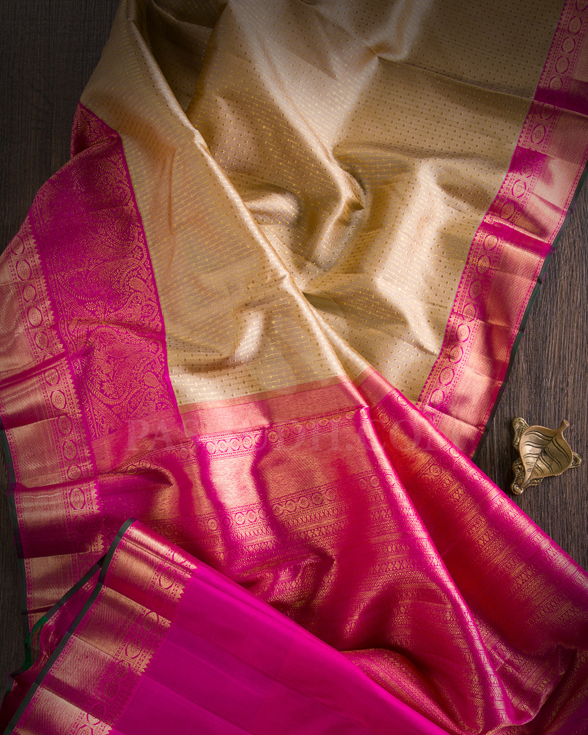 Beige And Rani Pink Kanjivaram Silk Saree - S1232(B)