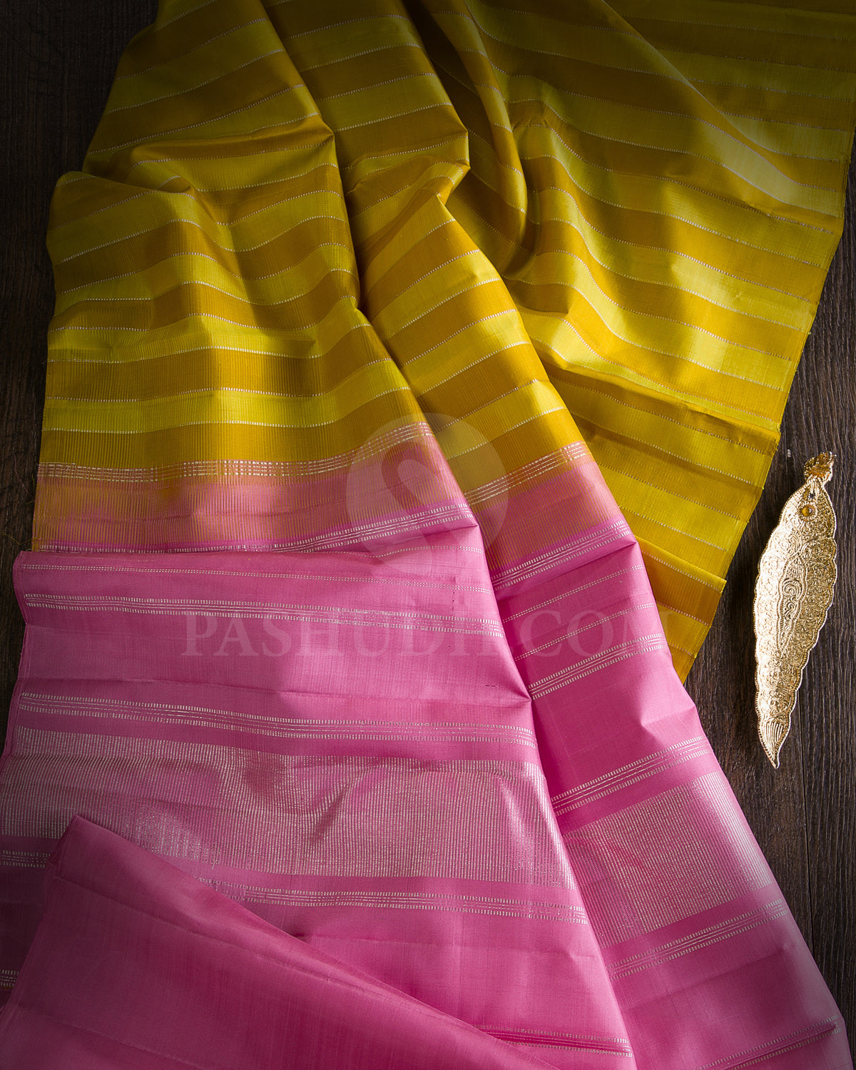 Tuscany Yellow, Mustard And Baby Pink Borderless Traditional Kanjivaram Silk Saree - SVJ3