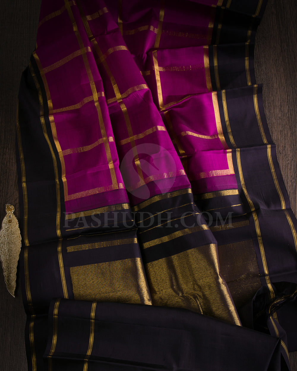 Magenta Pink And Black Traditional Kanjivaram Silk Saree - SVJ18