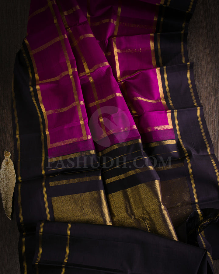 Magenta Pink And Black Traditional Kanjivaram Silk Saree - SVJ18