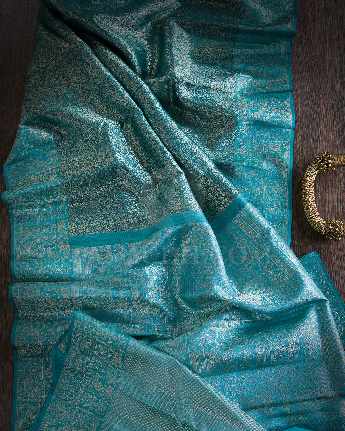 Teal Blue And Sky Blue Kanjivaram Silk Saree - D566(B)