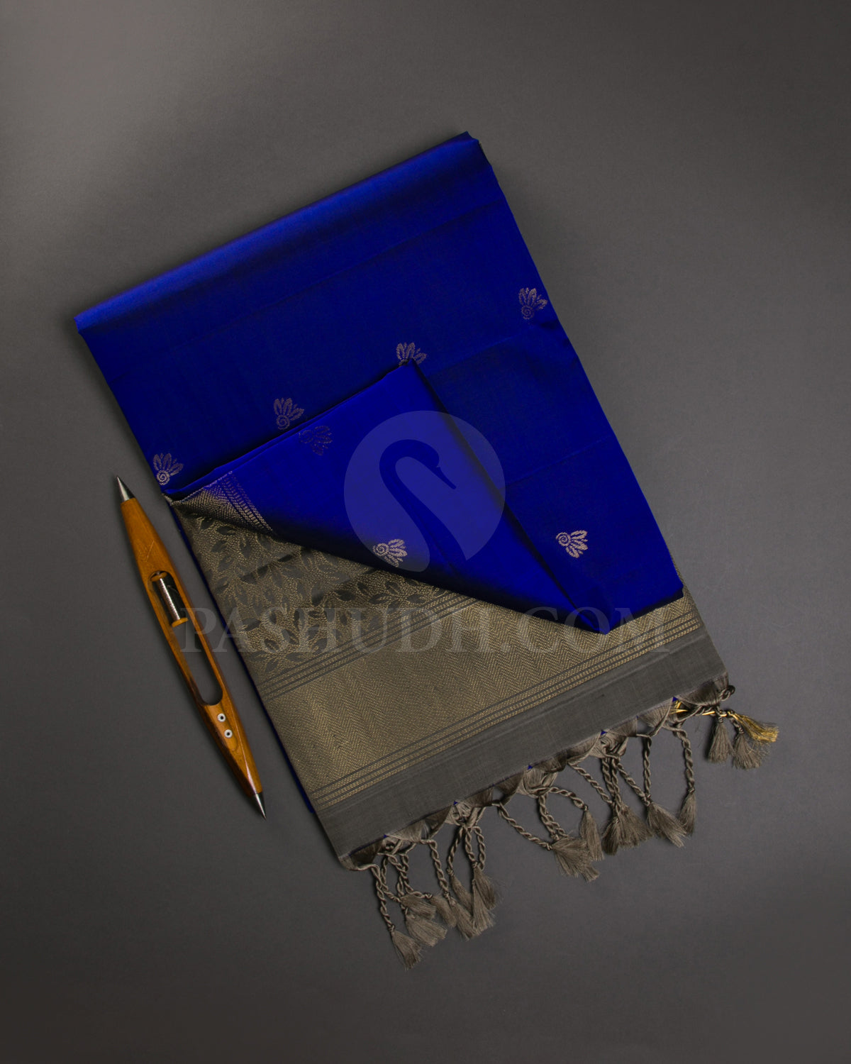 Royal Blue And Greige Soft Silk Saree - C70