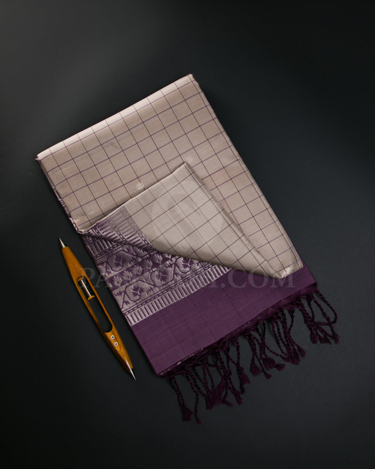 Cream And Aubergine Soft Silk Saree - C35