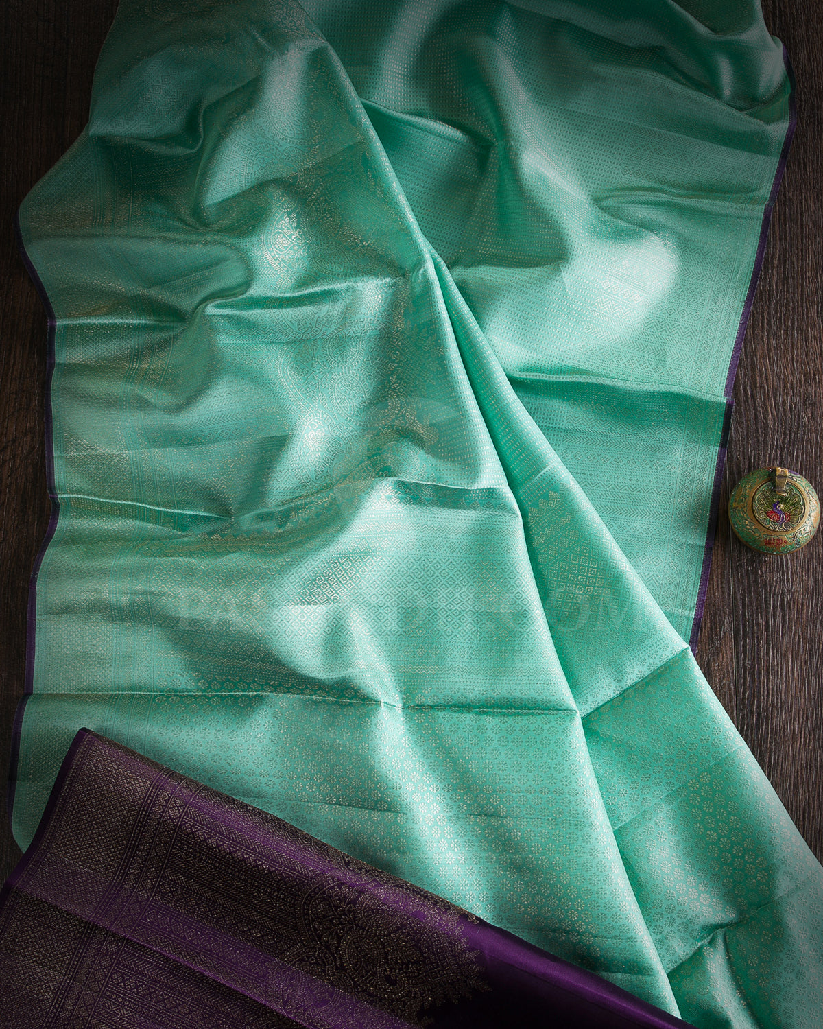 Sea Foam Green And Purple Kanjivaram Silk Saree - DJ329(B)