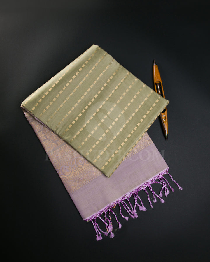 Olive Green And Mild Lavender Soft Silk Saree - C99