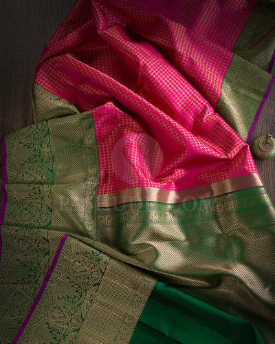 Bright Rani Pink And Forest Green Kanjivaram Silk Saree - S1259(B)