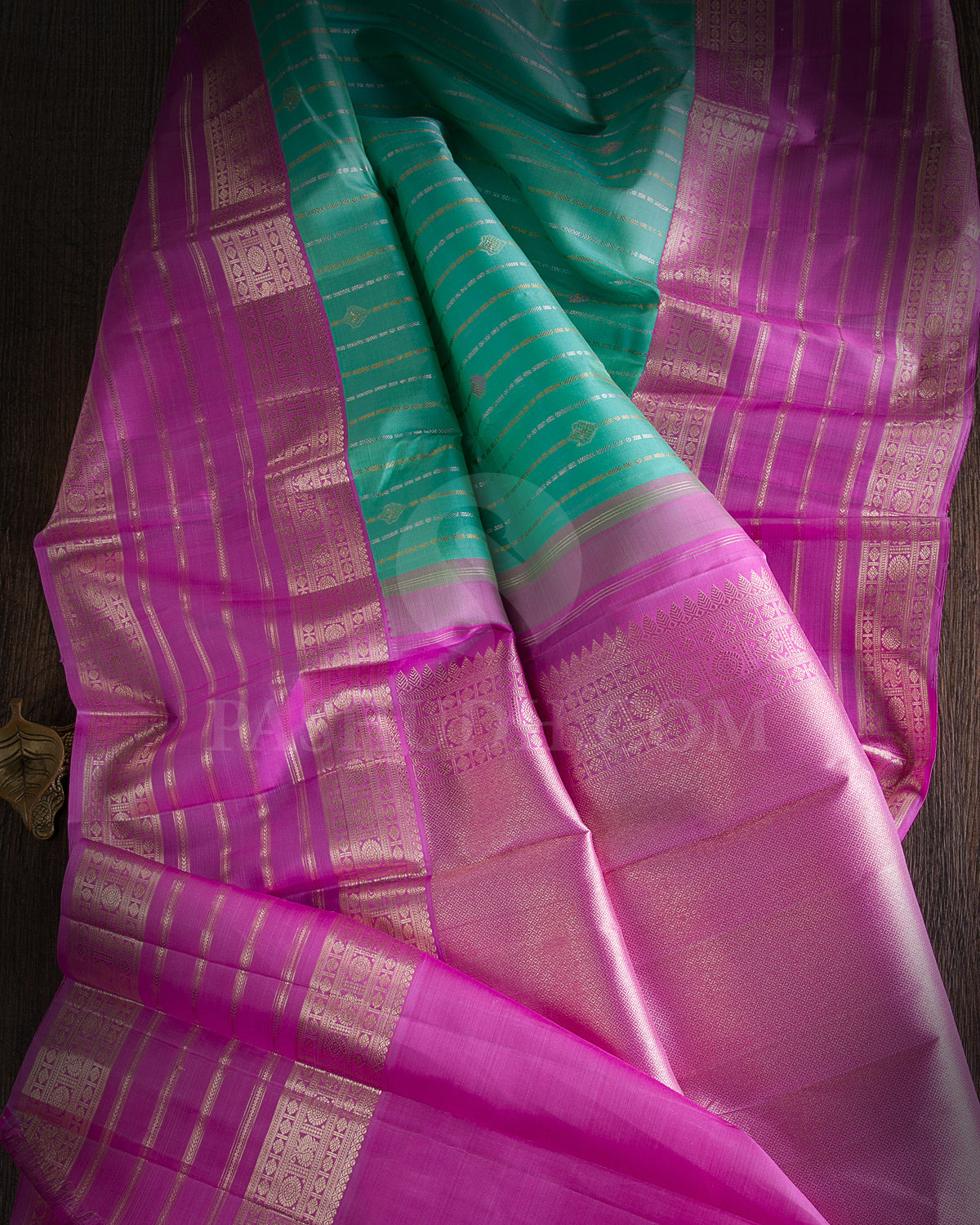 Sea Green And Rose Pink Traditional Kanjivaram Silk Saree - AK1