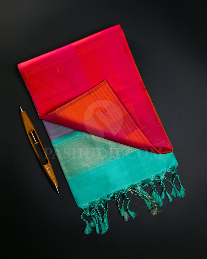 Orange Pink And Sky Blue Soft Silk Saree - C83