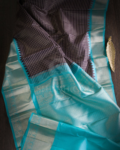 Aubergine And Sky Blue Traditional Kanjivaram Silk Saree - SVJ1