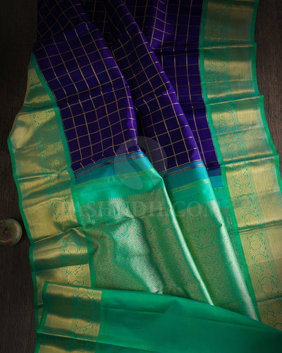 Navy Blue And Sea Green Traditional Kanjivaram Silk Saree - SVJ22