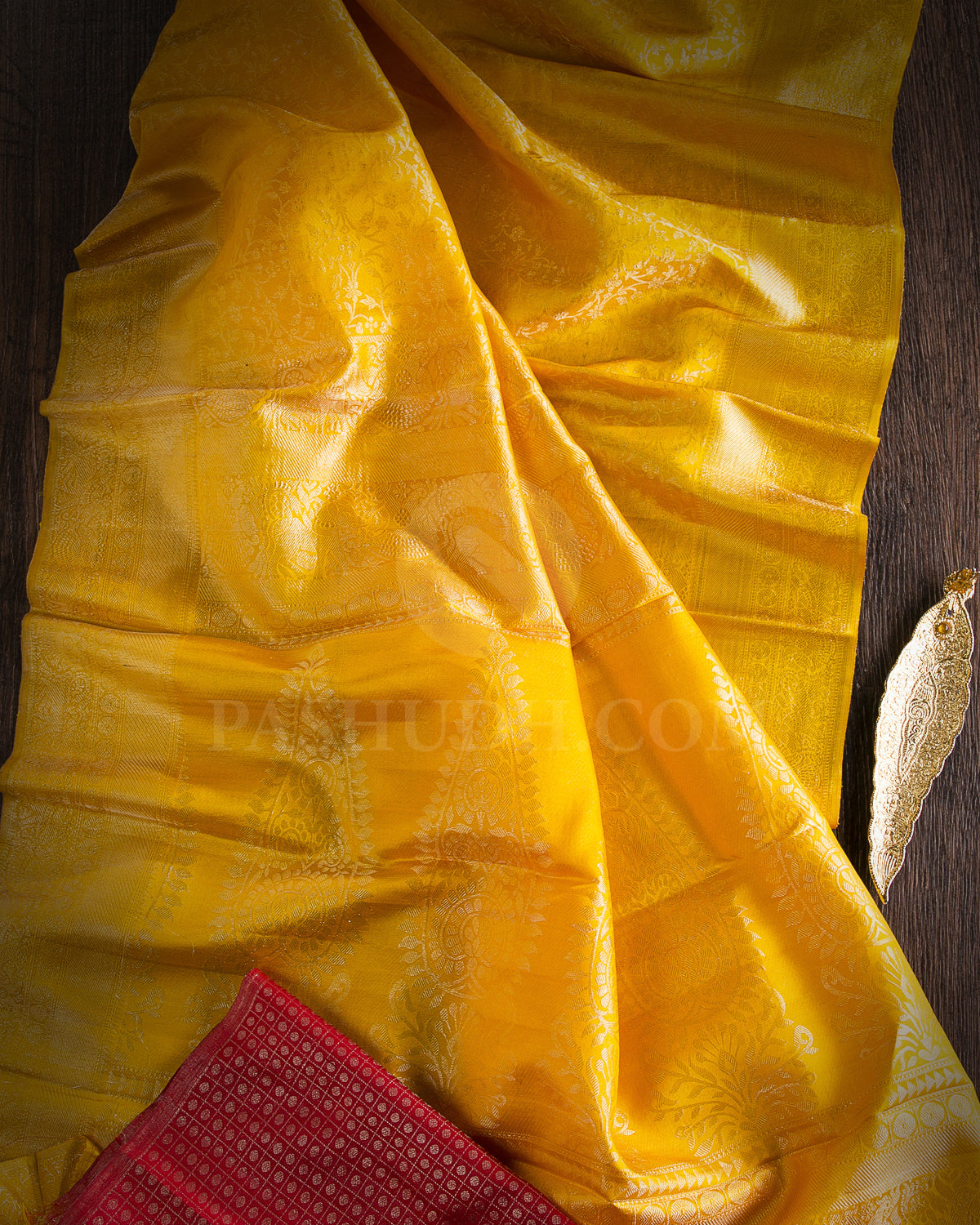 Mango Yellow And Red Kanjivaram Silk Saree - D554(B)