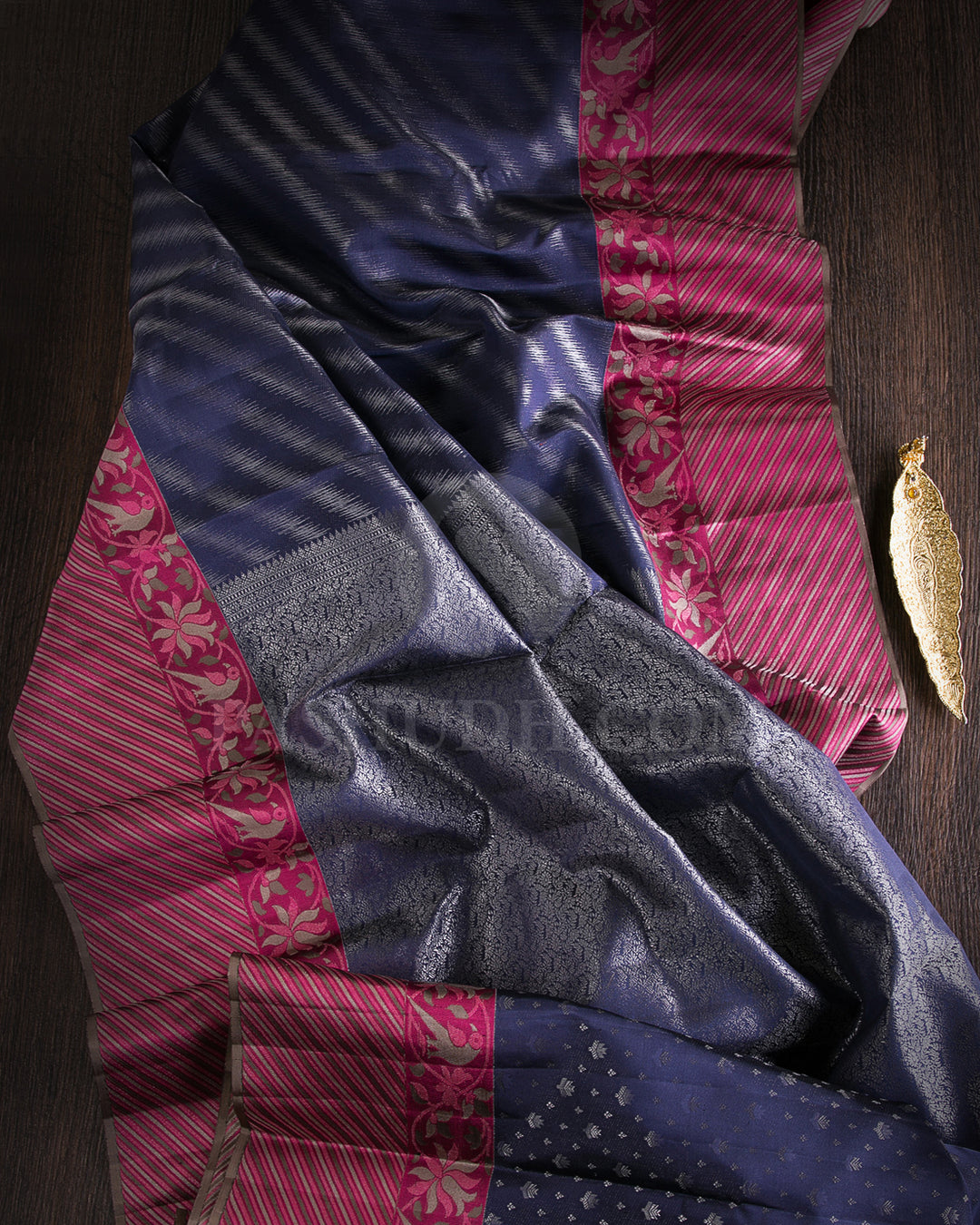 Dark Grey And Raspberry Pink Kanjivaram Silk Saree - D560(B)