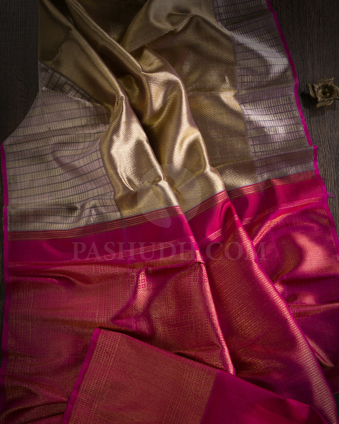 Gold, Pastels And Rani Pink Shimmer Organza Kanjivaram Silk Saree - S1291(A)