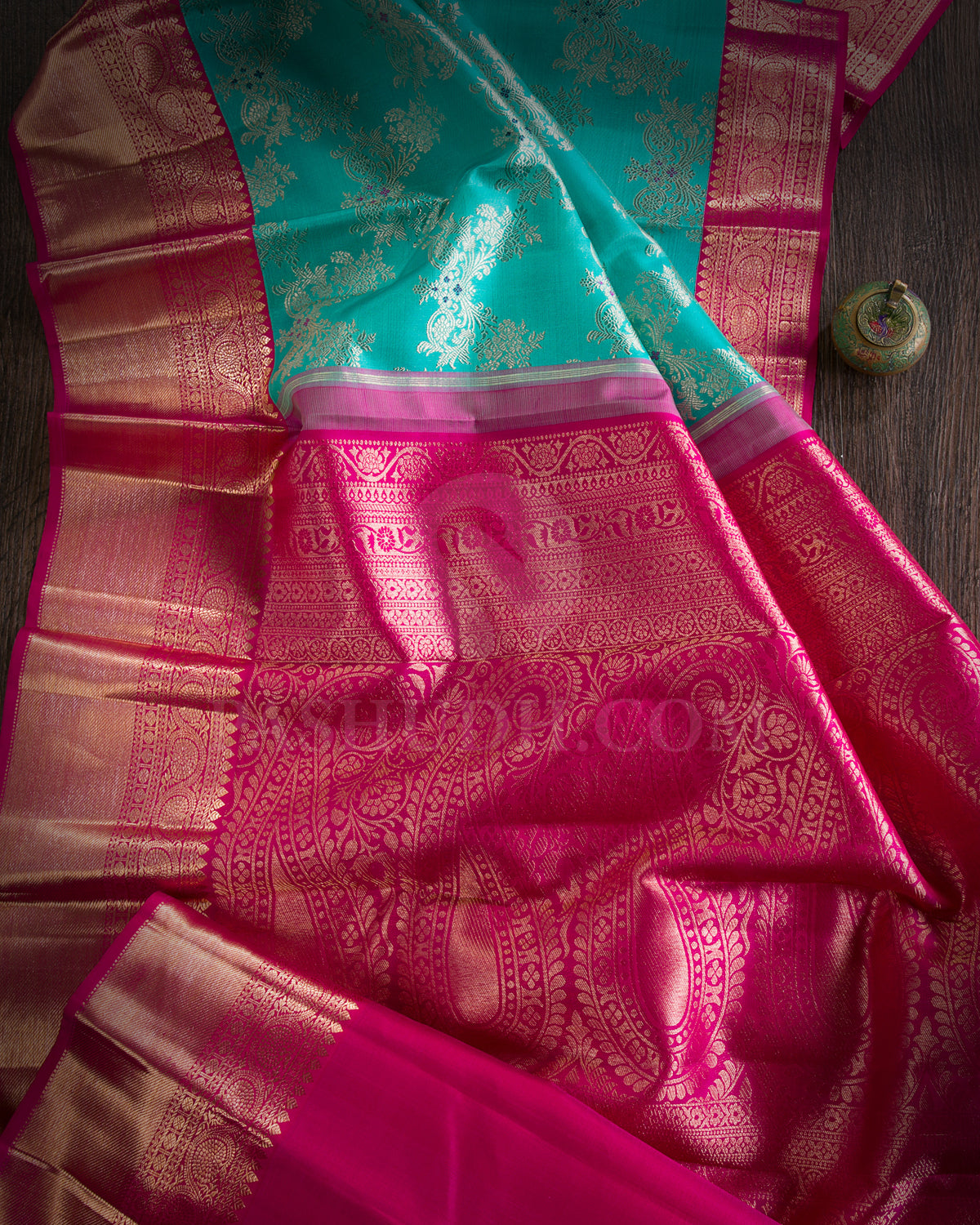 Turquoise Blue And Rani Pink Kanjivaram Silk Saree - S1093(B)