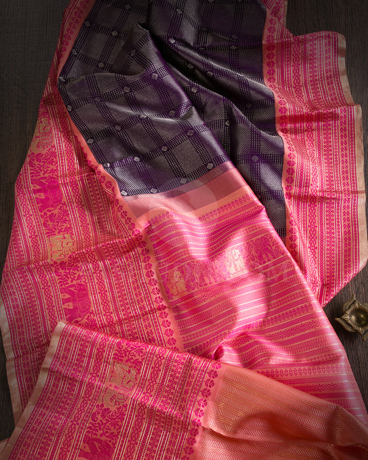Purple and Peach Kanjivaram Silk Saree - S1275(A)