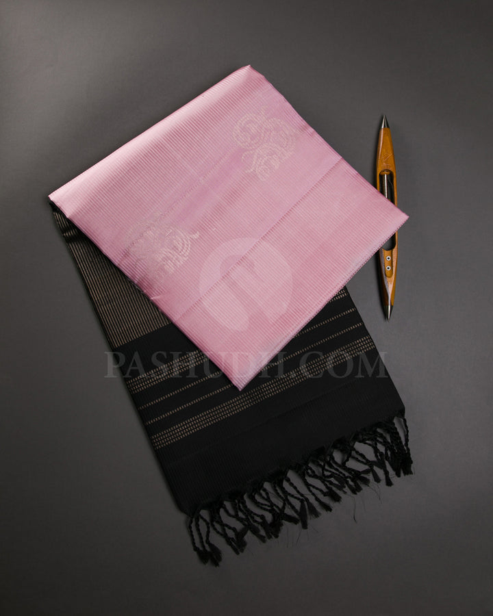 Pastel Pink and Black Soft Silk Saree - C101
