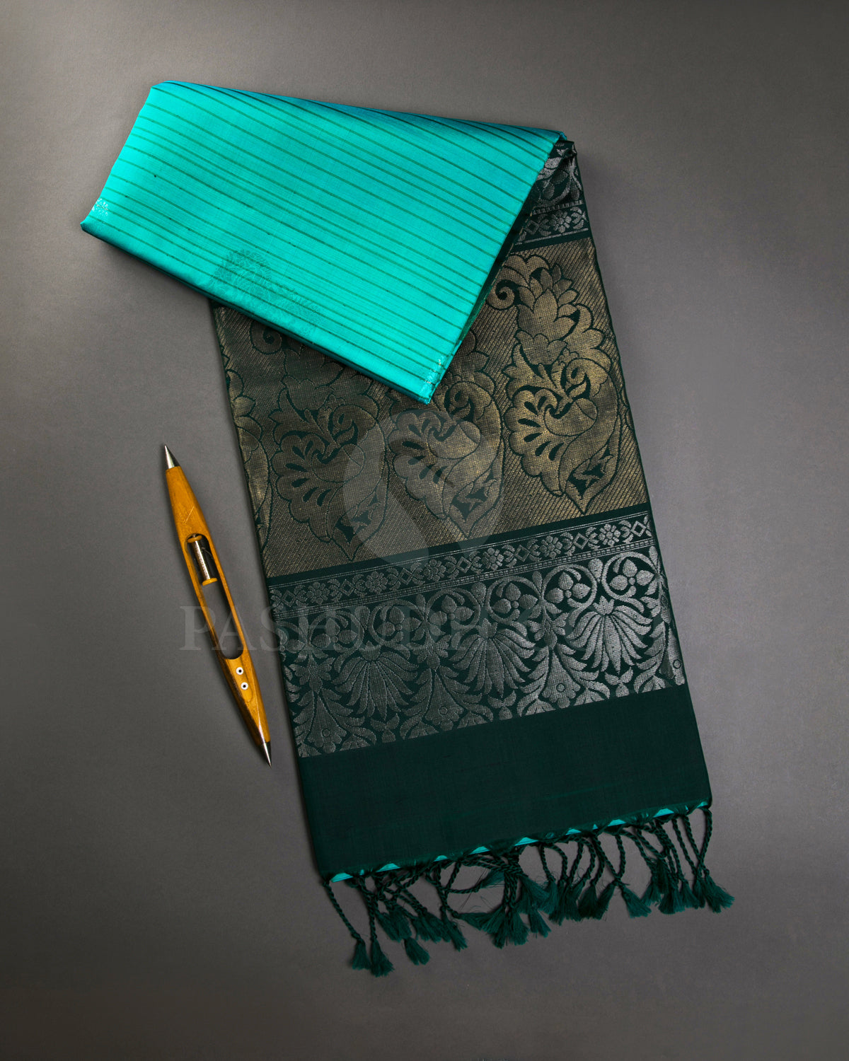 Blue Green And Dark Green Soft Silk Saree - C91