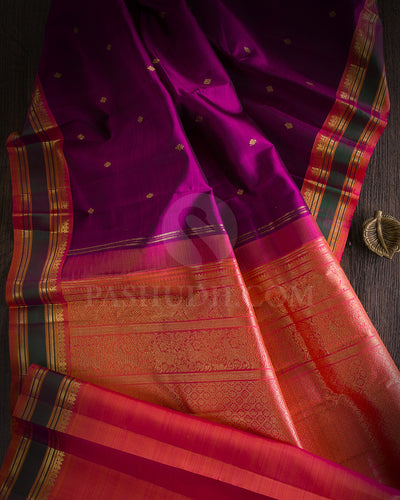 Violet Shot Pink And Peach Traditional Kanjivaram Silk Saree - SVJ15