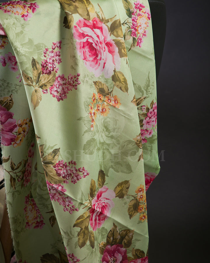 Mint Floral Print Kanjivaram Silk Saree - KP16