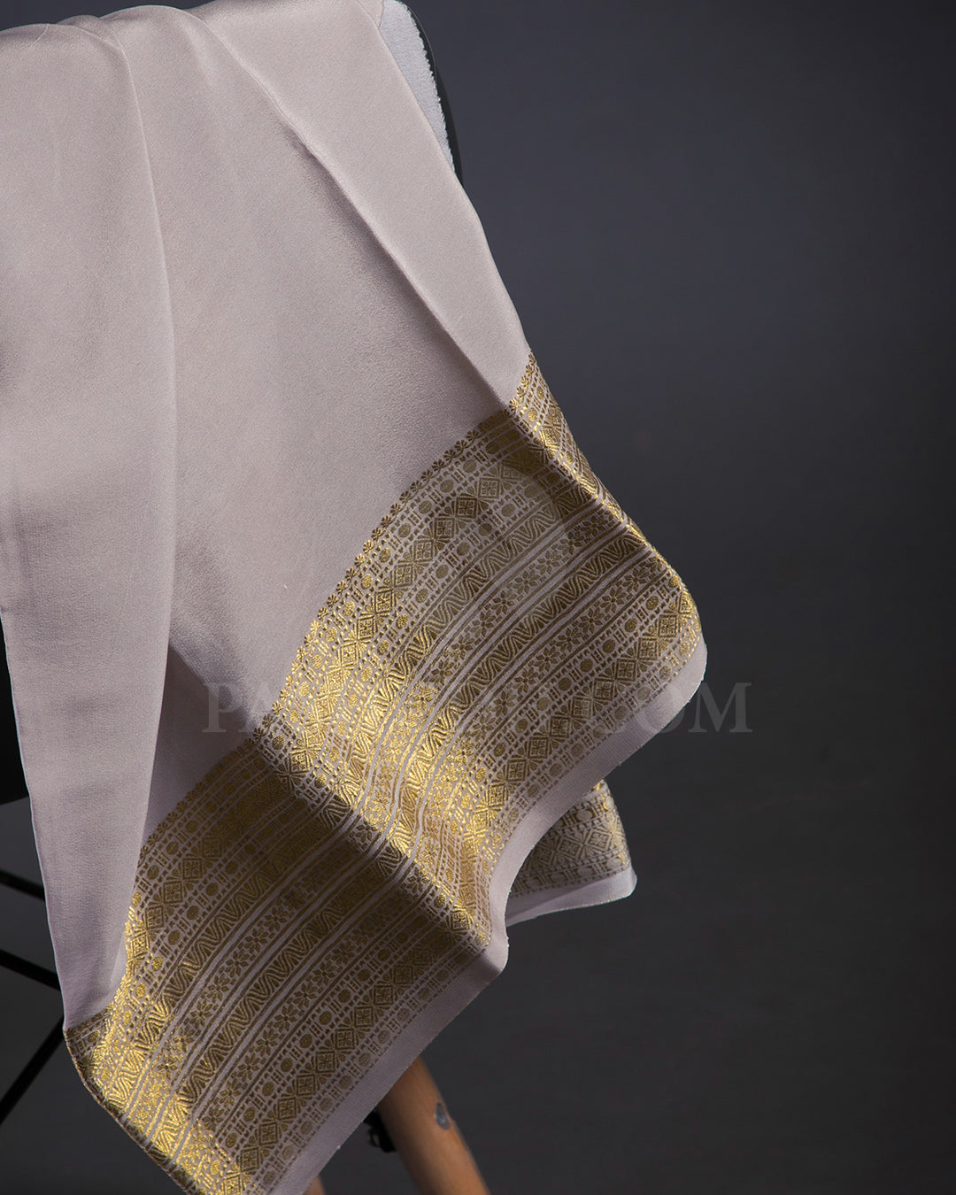 Light Grey Floral Printed Mysore Crepe Silk Saree - KP5