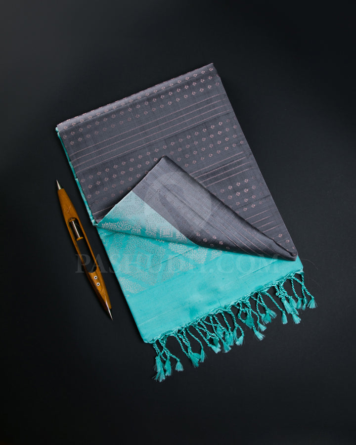 Grey and Sky Blue Soft Silk Saree - C36