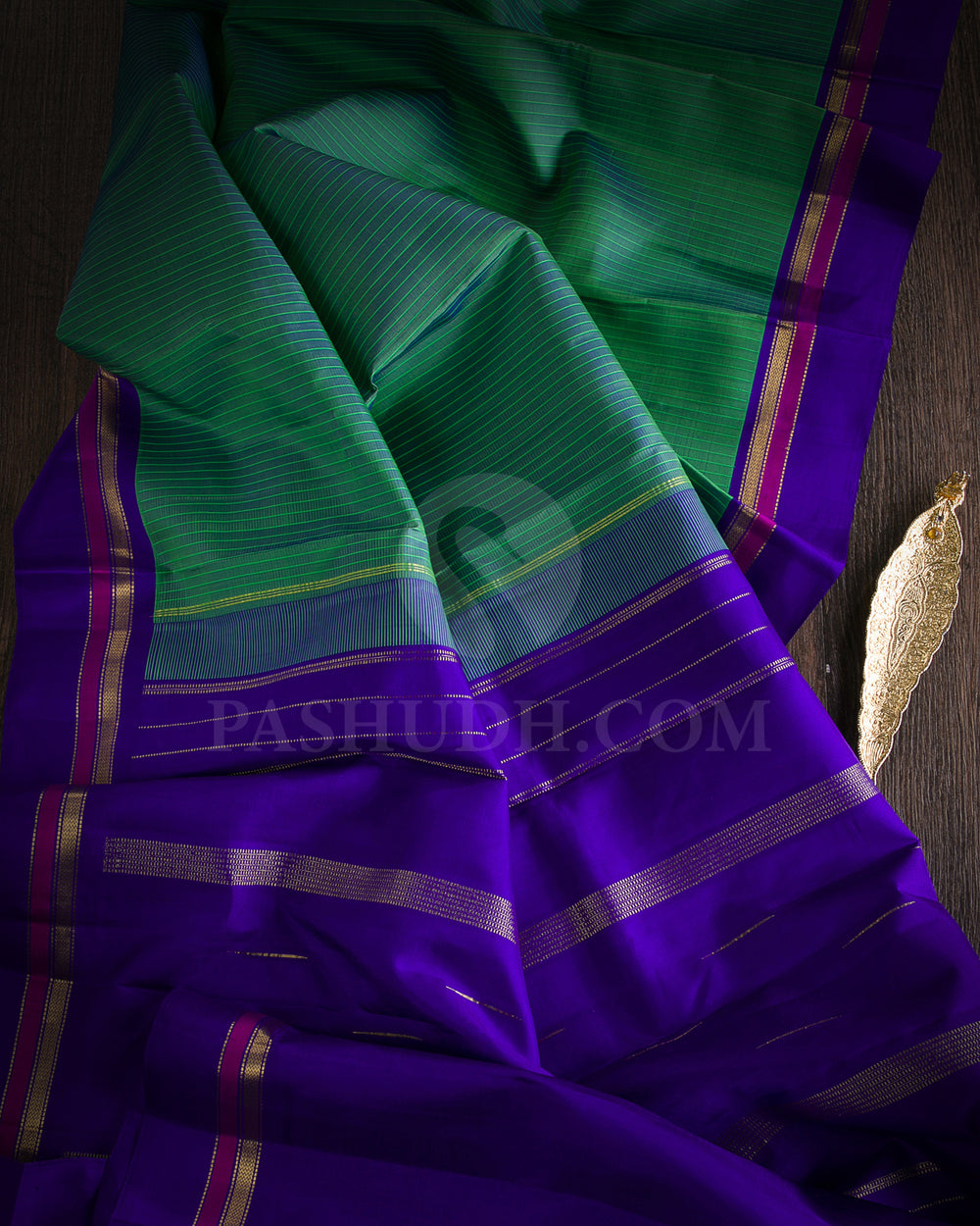 Light Green And Royal Blue Traditional Kanjivaram Silk Saree - SVJ28