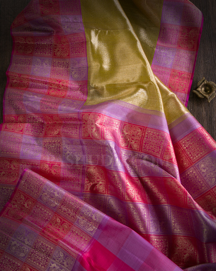 Gold And Muli-Pastel-Coloured Shimmer Tissue Kanjivaram Silk Saree - S1273(A)