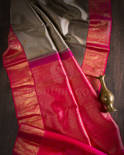 Beige And Bright Rani Pink Kanjivaram Silk Saree - S1207(A)