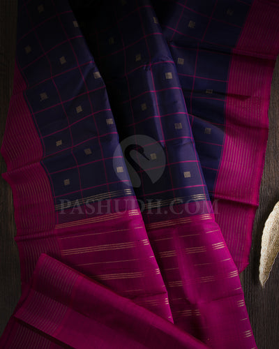 Deep Purple And Raspberry Pink Kanjivaram Silk Saree - K17