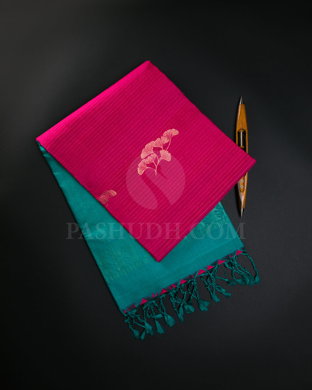 Rani Pink And Sky Blue Soft Silk Saree - C39